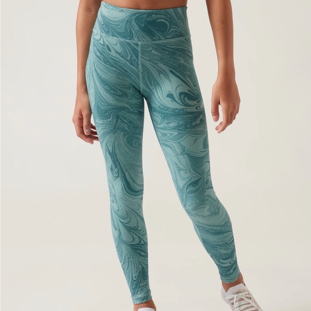 Athleta Girl High Rise Chit Chat Legging in Sumi Marble Green